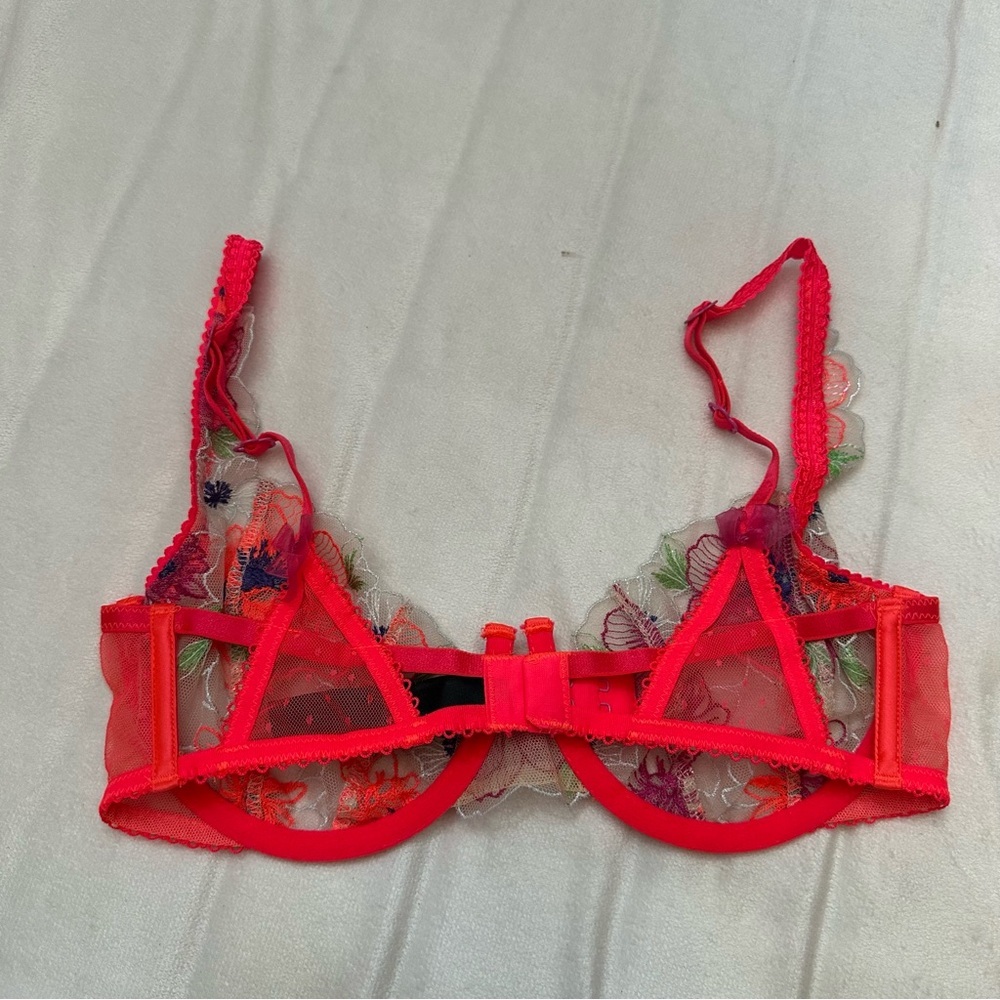 New! For Love and Lemons Shimmer Zinnia Bra neon coral floral 51391 - Picture 10 of 11